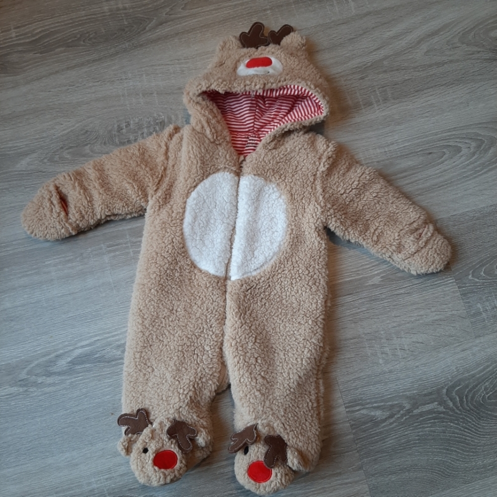 Warm Fleece Reindeer Christmas Onesie,  3-6 Months